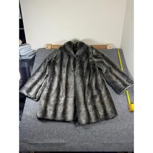 Vintage Alpine Studio Faux Fur Jacket Women’s Large Gray Brown Spotted USA Made